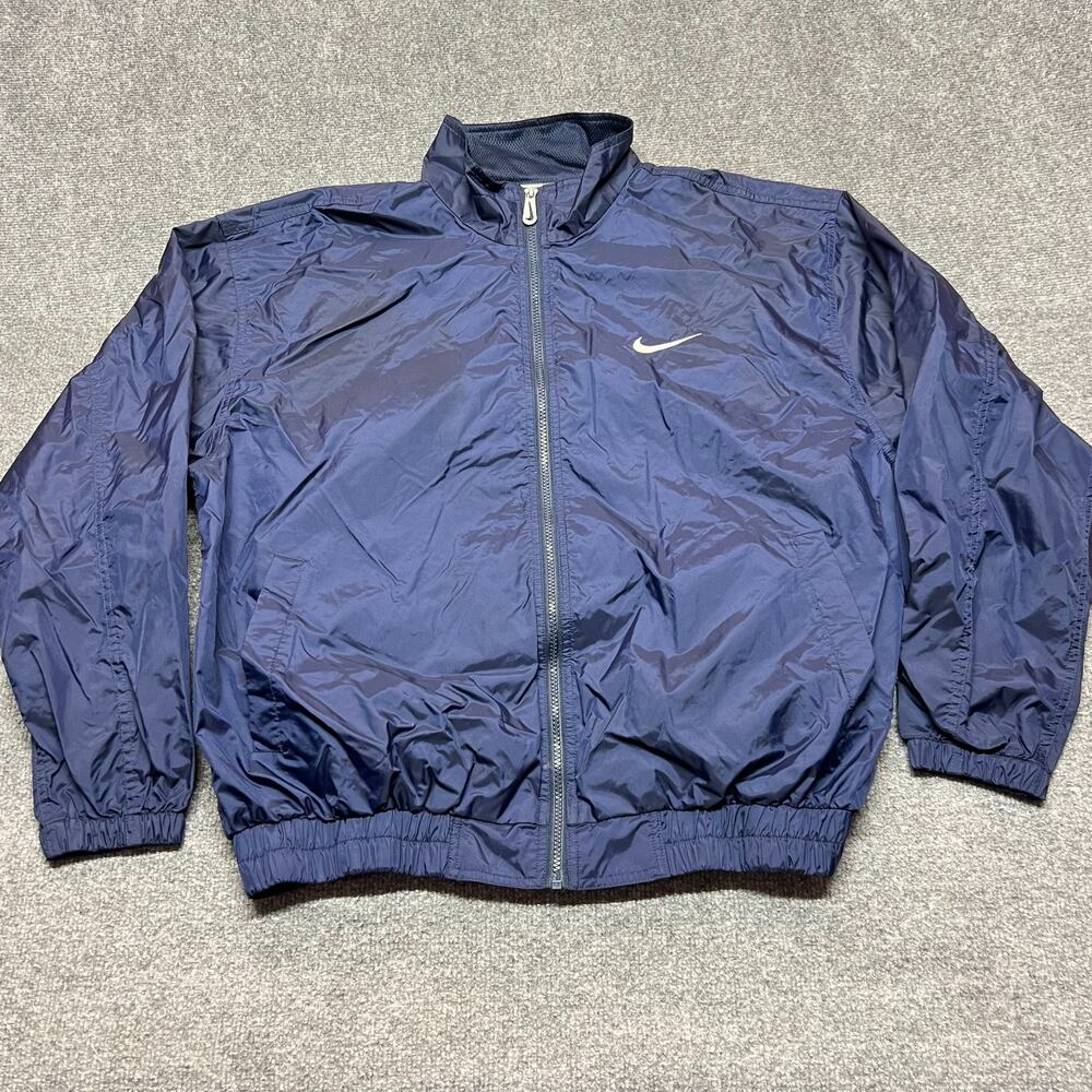 Vintage 90s Nike Windbreaker Jacket Men L Navy Blue Full Zip Mesh Lined
